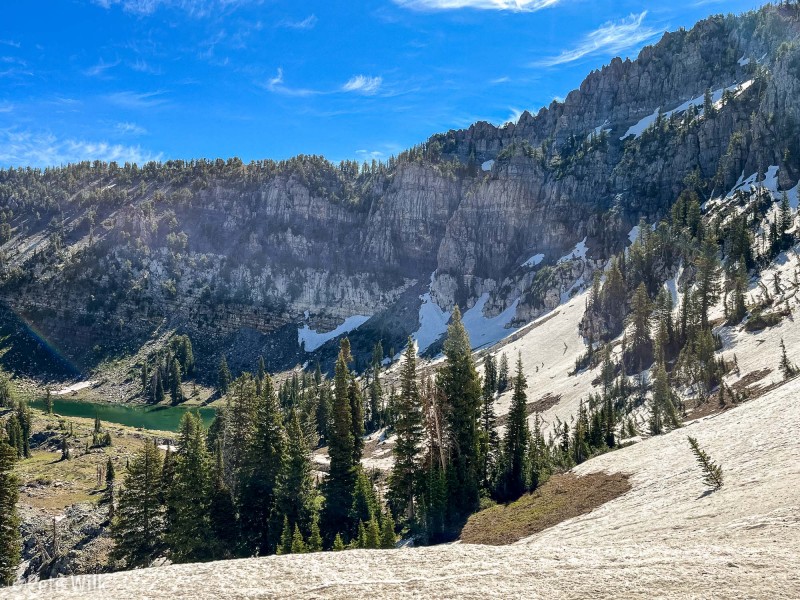 Looking down into nice alpine basin.