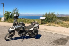 Off the dirt for the most part for the day.  Stopped at the Bear Lake Summit Overlook Rest Area.
