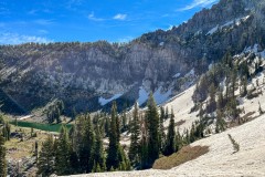 Looking down into nice alpine basin.