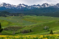 A good view into the hills and fields above Stanley, ID which sits at the base of the Sawtooths.