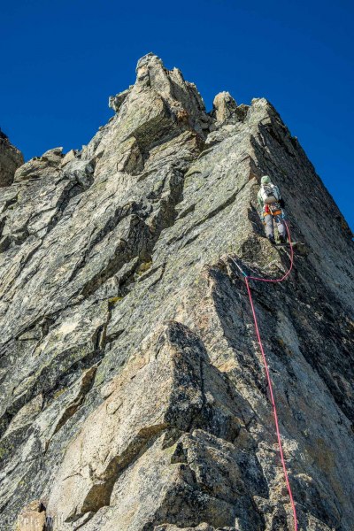 Micah leading up P2 of Sharkfin Tower (5.2). This was definitely the money pitch.  Not difficult but fantastic exposure.