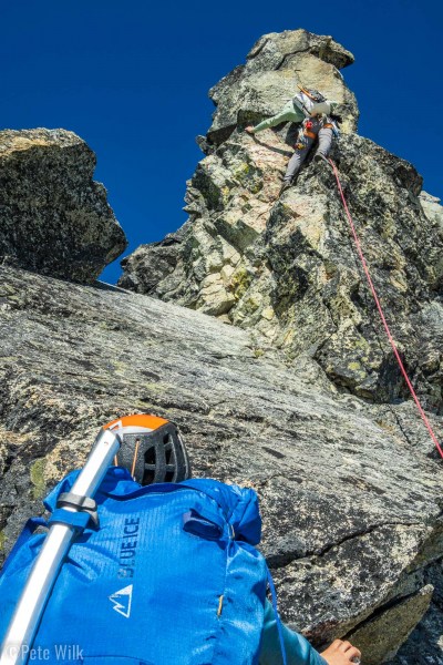 Micah leading up one of the last cruxes of the route.  We climbed this one in our approach shoes.