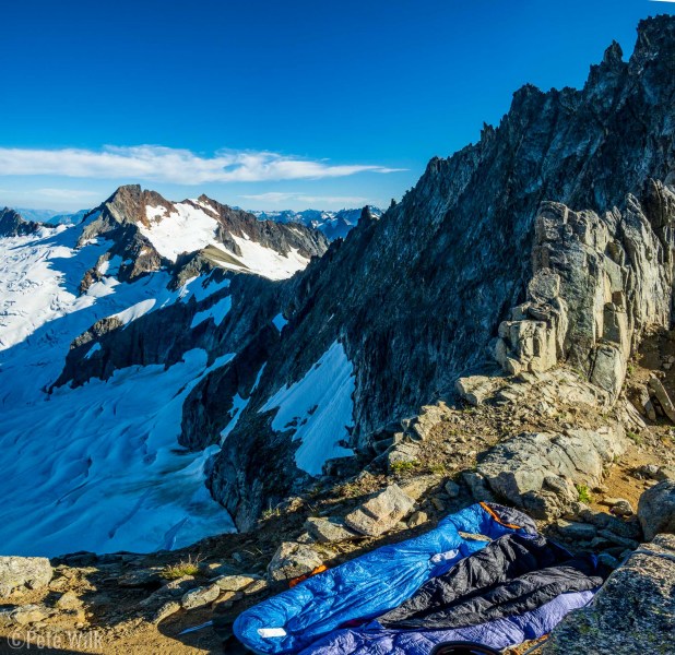 Another view of the bivy with the East Ridge in the background.