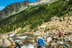 Once out of the forest there are big views of Forbidden Peak and Eldorado Peak.  Like many alpine zones in August it was lush and filled with wildflowers.