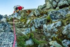We climbed some high angle heather on the approach to the climb.  As the rope implies, it was steep enough to warrant being roped up.