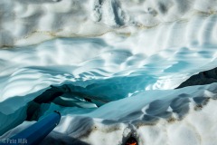 Looking down into one of the few crevasses we needed to jump.