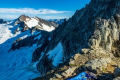 Another view of the bivy with the East Ridge in the background.