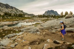 Heading through the Core Enchantments zone.  This area is mainly flat and rocky.  Prusik Peak in the distance.