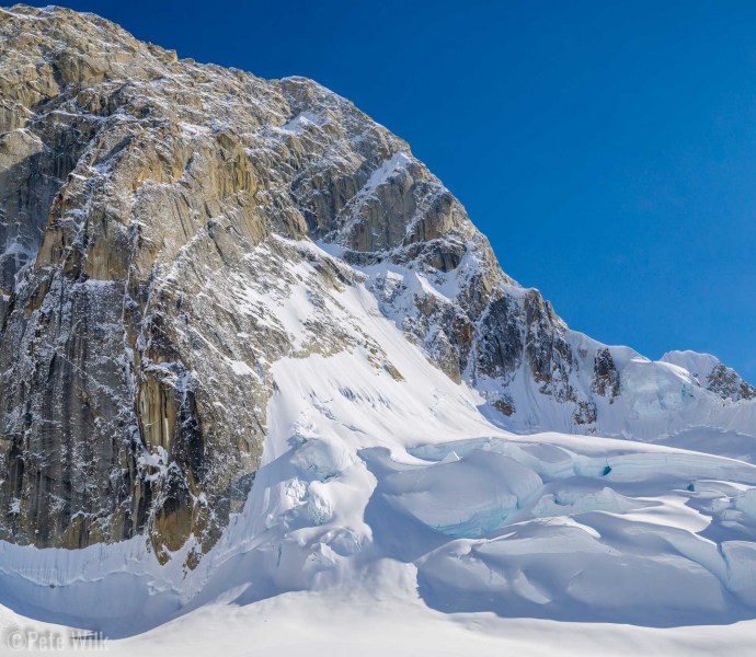 View of the West Face Couloir and the profile of the Harvard Route.