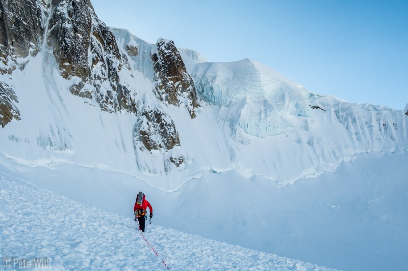 A short respite of firm snow in the debris from an avalanche.