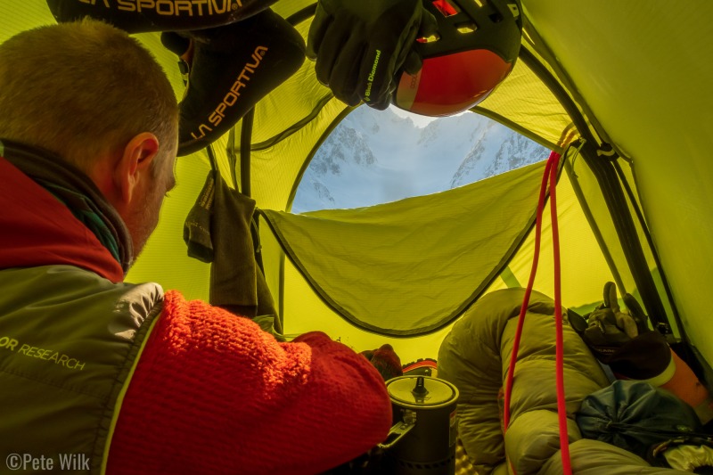 View from the tent at the bivy.  Fairly cramped for two people.