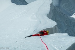 Micah gave me a few pitches near the Alley.  I pulled through the cornice at the ridge.  It wasn't too big, no tunneling required.