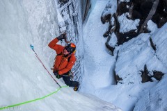 Pro climber Nate Sackett getting up to the belay.