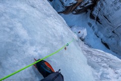 Part way up the 85m marathon second pitch.  We needed to simul-climb a bit on the 80m rope.  I ended up putting 15 screws in.