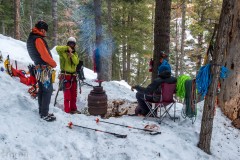 Basecamp at the top of the Shining Wall.  Beers, campfire, and seats make it pretty plush.