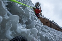 Getting up to the belay which was about 50m up.