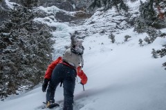 Approach to the Talsiman (WI5, M6).  We had a slog even with the snowshoes.