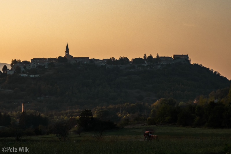 Looking up at Old Town Buzet.