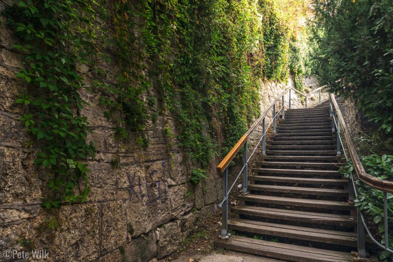 Stairway up the funicular in Zagreb.