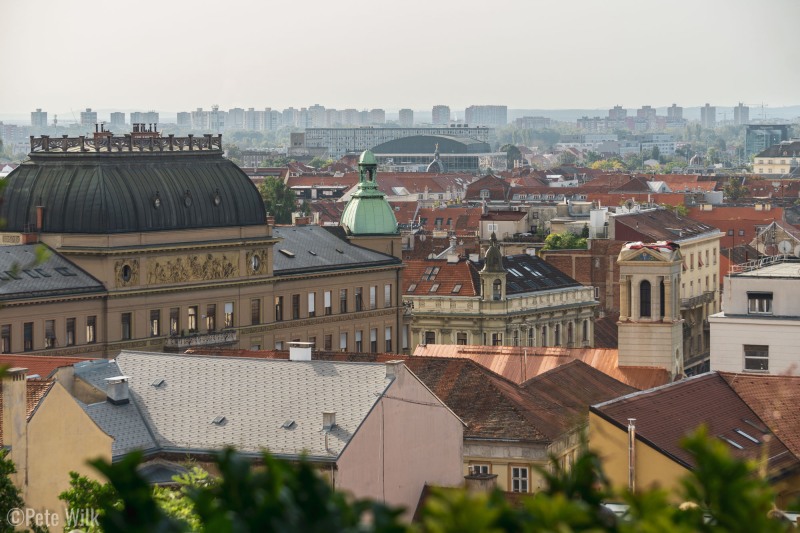 Zagreb skyline from the top of the hill the funicular is on.