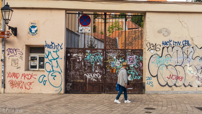 Typical graffiti on many of the walls in center of town.