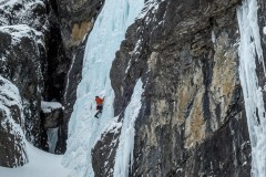 Nate climbing up Ice Palace (WI4+).  Despite the nice color of the ice it was more blue collar climbing.