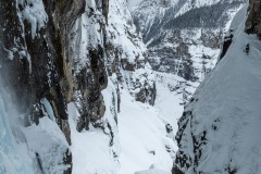 Looking down canyon.  Popsicle Toes (WI4+) just visible.