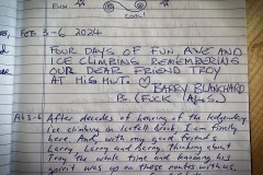 Barry Blanchard and Grant Stratham's notes in the guest book from a month prior.