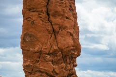 View from the parking lot of Owl Rock.  Climbers seen finishing up the main pitch.