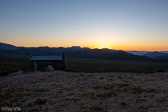 Geologist's Cabin and the bikes just before the sunrose.  Due to some crickets and rodents, therefore potential Hanta virus, we opted to sleep in our tents outside.