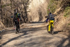 Heading in a mile and a half on the bikes with the skis on our backs.