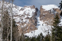 View up Temple Couloir.  I doubt this one softened up much.  If it did it was already getting firm again by the time we laid eyes on it.