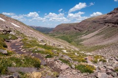 Looking back down the valley where we camped.  This trail was quite nicedly graded a large switchback was gentle and avoided the jumble of rocks in the main drainage.