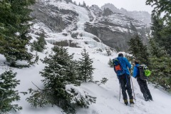 Doug and Nate on the way up to the base of the Dribbles (WI4).